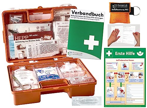 Verbandskoffer/Verbandskasten (K) Typ N - INKL. 90° ARR. -Paket 2- Erste Hilfe - aktuelle DIN 13157 für Betriebe INKL. Verbandbuch+ Notfallbeatmungshilfe + Aushang