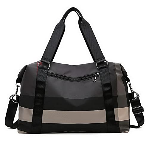 Sporttasche，Gym Bag Sport-Fitness-Tasche horizontal gestreifter beiläufiger Reisetasche große Kapazität trockener und feuchter Trennungs-Schulter-Diagonal-Tasche (Color : Black)