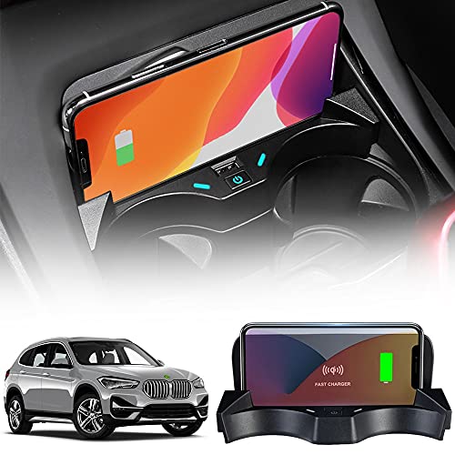 Braveking1 2021 Upgrade Kabelloses Ladegerät Auto Kompatibel mit BMW X1/X2 2016 2017 2018 2019 2020 2021 Center Console-Zubehörfeld, 15W Wireless Schnell-ladegerät mit QC3.0 USB für iPhone Samsung