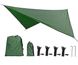 Uong Zeltplane Camping Zelt Tarp, 2.3x2.3m PU2000mm Wasserdicht Hängematte Tarp Regen Fliegen 230 * 230cm mit 2 Aluminiumpfähle + 4 Seilen, Leichte Tragbare für Camping(Dunkelgrün)