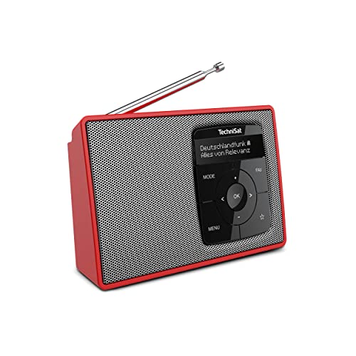 TechniSat DIGITRADIO 2 - Tragbares DAB+/UKW-Radio mit Akku (mit Bluetooth Audiostreaming, Weckfunktion, OLED Display, Kopfhöreranschluss, Lautsprecher 1 W RMS) rot/Silber