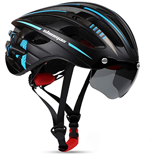 Shinmax Fahrradhelm, MTB Herren Damen Verstellbar Helm mit Wiederaufladbare Led-Rücklicht und Abnehmbarem Magnet-Visier