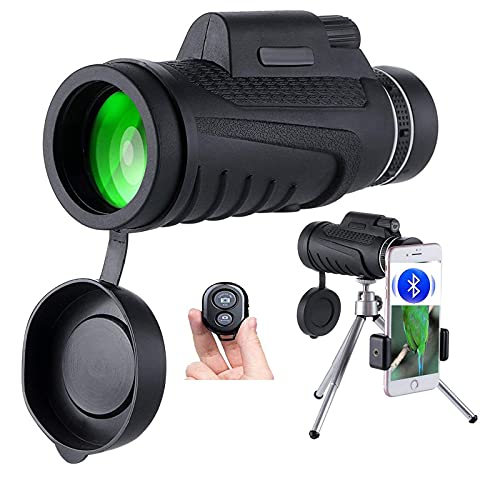 HGYJ 12x50/40x60 Monokular Teleskop, HD High Power Bak4 Prism FMC-Objektiv Wasserdichtes,Vogelbeobachtung Jagd Wandern Fußballspiel，Stativ Handyhalter Bluetooth-Kamera,Black,One Size