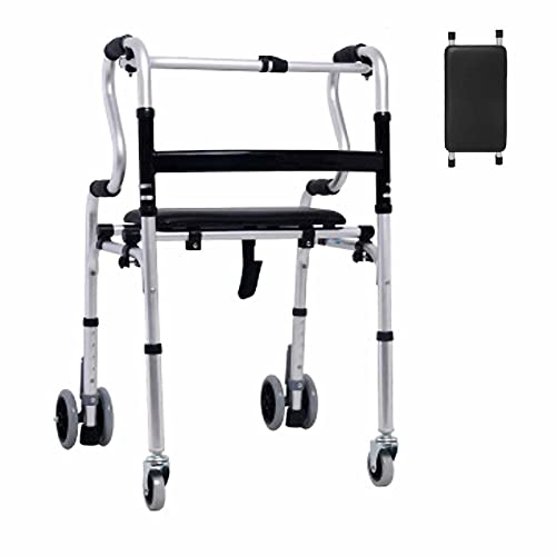Aufrechte Haltung, Rollen mit abnehmbarem Sitz, faltbarer medizinischer 4-Rad-Rollator, höhenverstellbare Gehhilfe für ältere Menschen, verwendet für Senioren beim Gehen. Doppelter Komfort