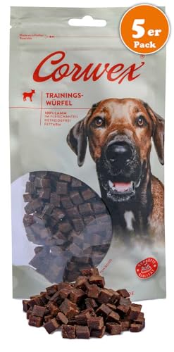 Corwex Trainingswürfel Hundesnacks mit Lamm, Monoprotein, Trainee Snack, getreidefreie Leckerlie fürs Hundetraining (5x250g, Lamm)