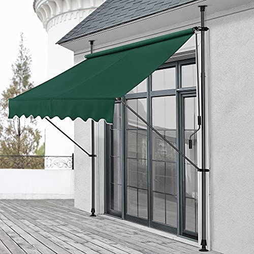 pro.tec Klemmmarkise Größe Markise Balkonmarkise Sonnenschutz ohne Bohren (Dunkelgrün, 250 x 120 x 200-300cm)