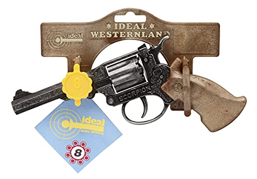 Schrödel J.G. 1068271 Scorpion antik: Spielzeugpistole für Zündplättchen-Munition, passend für Cowboys und Sheriffs, 8 Schuss, 22 cm, grau / silber (106 8271)