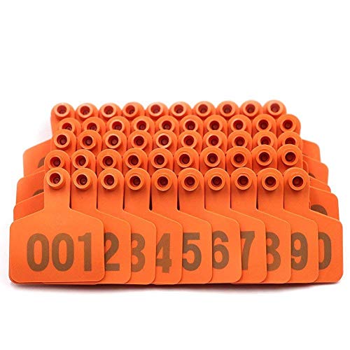 Nummer 001-100 Rinderohrmarken Schwein Laserkopfohrmarke, TPU Tierausweis Werkzeuge (Orange)