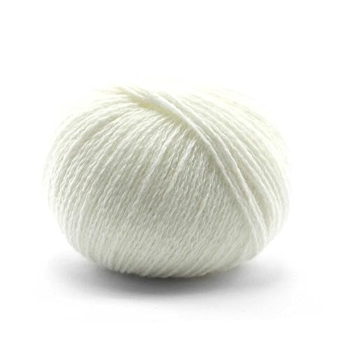 25 g Pascuali Cashmere Lace Strickwolle | 100% Kaschmirwolle Bio Kaschmir zum Stricken und Häkeln, Farbe:Weiß 08