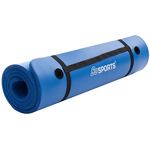 ScSPORTS Gymnastik-/Yoga-Matte, mit Schultergurt, extra groß und dick, 185 cm x 80 cm x 1,5 cm, blau