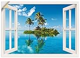ARTland Wandbild selbstklebend Vinylfolie 100x70 cm Wanddeko Wandtattoo Fensterblick Fenster Meer Insel Palmen Karibik Urlaub T5MZ