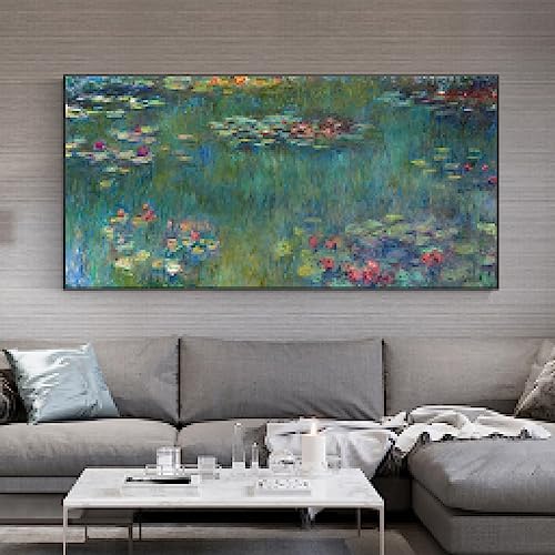 Zhaoyang Art Berühmtes Claude Monet-Wandkunst-Leinwandgemälde mit Rahmen, Seerosen, pastorale Landschaft am Meer, Vintage-Dekor, Bild 65 x 130 cm/26 x 51 Zoll mit schwarzem Rahmen