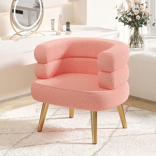 amzwkt Schminktisch Stuhl, Bürostuhl Ergonomisch Esszimmerstuhl Schmink Stuhl Armlehnstuhl, Für Wohnzimmer, Esszimmer, Schlafzimmer (Color : Pink, Size : Gold Legs)