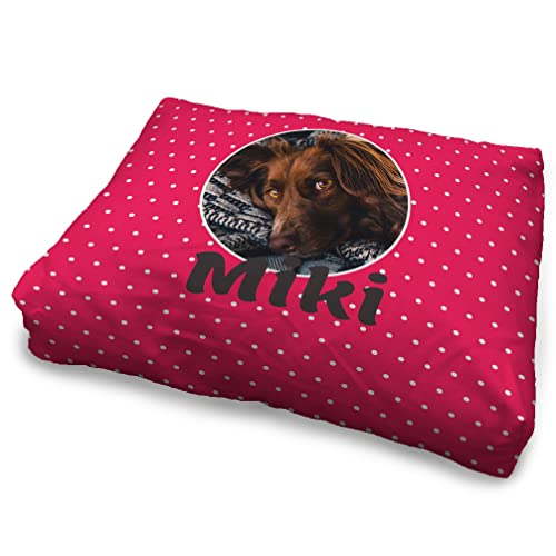Hundebett. Hunde Bett. Personalisiert mit Name/Foto. Bett für große / Mittlere / Kleine Hunde. Waschbare Hundematratze und Abnehmbarer Bezug. Puntos ROSA Foto
