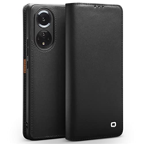 qichenlu Robustes Rindsleder Business Schwarz Echt Leder Klapp Hülle für Huawei nova 9,Zert. Echtes Leder Handytasche mit Kartenfach Ständer,Book Flip Cover Wallet Case für Huawei nova 9