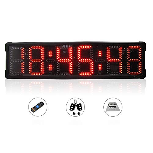 Huanyu 8" LED Countdown Uhr 6 Ziffern Lauf-Uhr Stoppuhr Wasserdicht Countdown Clock Intervall Timer mit Fernbedienung& für Marathonlauf Sportveranstaltungen Wettbewerbe (Rot)