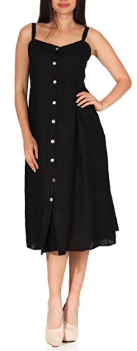 Malito Damen Leinenkleid | schickes Freizeitkleid | Schlichtes Strandkleid | klassisches Sommerkleid - Partykleid 8709 (schwarz)