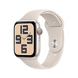 Apple Watch SE (2. Generation, 2023) (GPS + Cellular, 44 mm) Smartwatch mit Aluminiumgehäuse und Sportarmband (M/L) in Polarstern. Fitness- und Schlaftracker, Unfallerkennung, Herzfrequenzmesser
