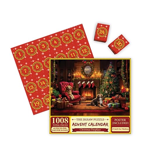 KieTeiiK Weihnachtspuzzle Countdown Kalender, 24 Tage 2023 Weihnachten Adventskalender Jigsaw Puzzle 1008Pcs Wiederverwendbarer Hund Adventskalender für Kinder und Erwachsene, Dekoratives Spielzeug