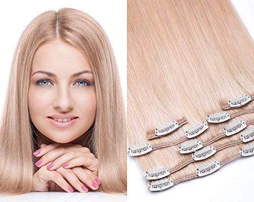 Clip In Extensions Set 100% Echthaar 7 teilig 70g Haarverlängerung 55cm Clip-In Hair Extension in der Farbe #24 Blond