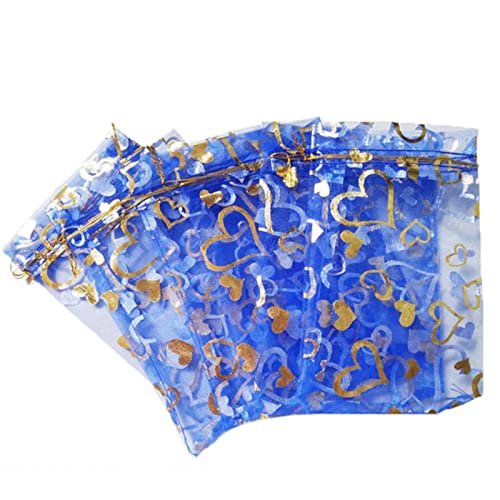 SOELIZ 100 Stück Organzabeutel mit Herzmuster Aufbewahrungsbeutel Hochzeit Schmuckverpackungsbeutel Taschen-Königsblau,7x9cm 100St