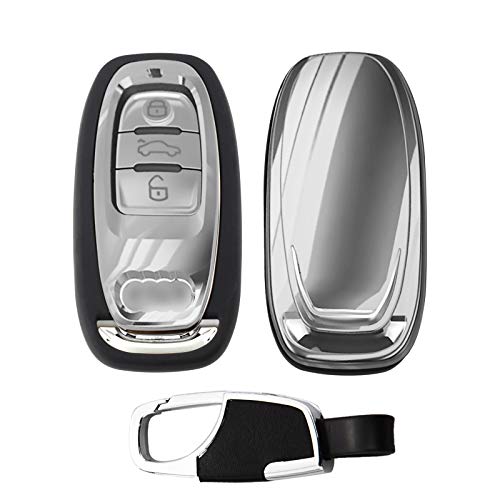 Kwak's Autoschlüssel Abdeckung für Audi A4L A6L A5 A7 A8 A5 Q5 S5 S7 S8 Smart Control ABS Schlüsseletui Halter Mode Schlüsselschutz(Silber)