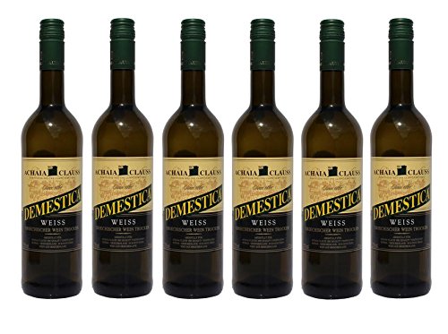 6x Demestica je 750 ml griechischer Weißwein trocken Achaia Clauss 12% + 2 Probier Sachets Olivenöl aus Kreta a 10 ml - griechischer weißer Wein Tafelwein