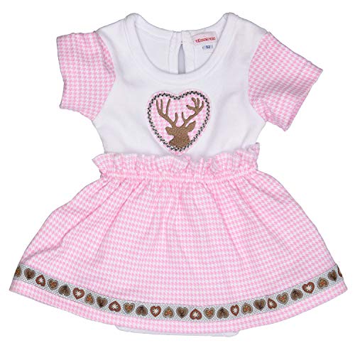 Eisenherz Babybody in Dirndl-Look Body mit Hirsch Stickerei für Mädchen, rosa/weiß, in Größe 92