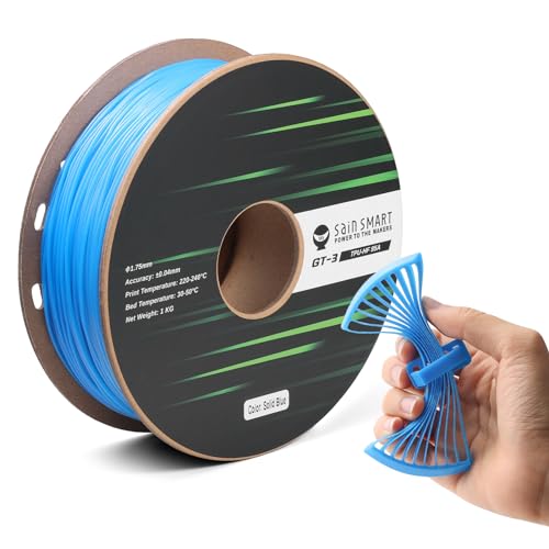 SainSmart TPU-Filament 1,75 mm, GT-3 flexibles 3D-Drucker-Filament für Hochgeschwindigkeitsdruck 500 mm/s, UV-beständig, blau, 1 kg Spule, Maßgenauigkeit +/- 0,04 mm