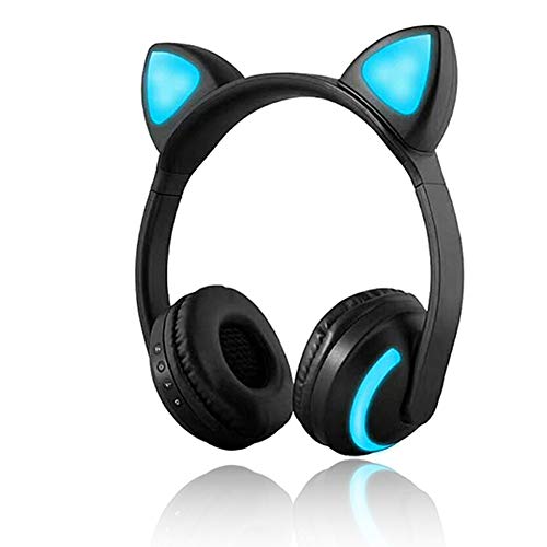 Kabellose Bluetooth-Kopfhörer, Katzenohrhörer, 7 Farben, LED-Licht, blinkend, Leuchtend, On-Ear-Stereo-Headset, kompatibel mit Smartphones und PCs