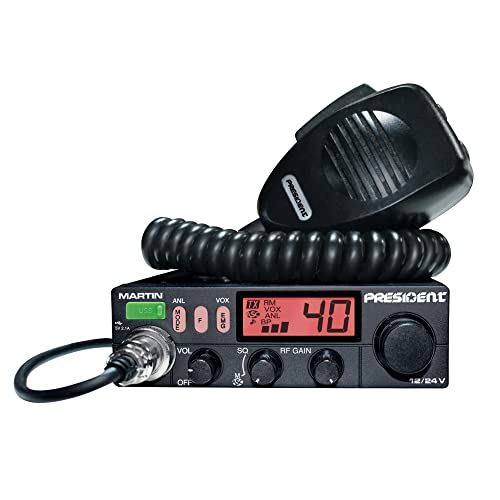 CB Radio President MARTIN ASC, Roger Beep, Scan, ANL-Filter, 4 W, 12 V / 24 V mit mehrfarbigem Display