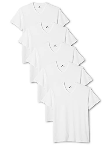 Lower East Herren T-Shirt mit V-Ausschnitt, 5er Pack, Einfarbig, Gr. Medium, Weiß