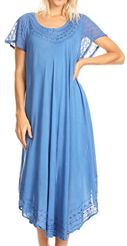 Sakkas 00931 Everyday Essentials Cap Sleeve Kaftan Kleid/Cover Up - Ocean Blue - Eine Größe