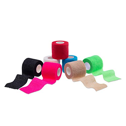 Ziatec Cohesive Tape - Elastische, selbsthaftende Kohäsive Bandage - Breite: 5,0 cm und 7,5 cm - Fixierverband für Mensch und Tier, Farbe:12x beige/rot (24x 5.0cm)