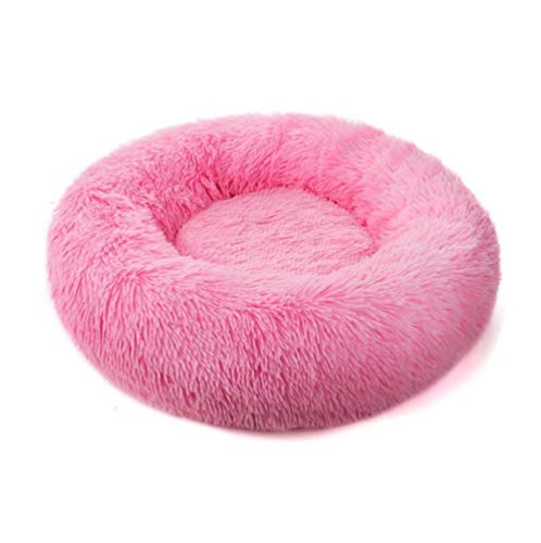 NGHSDO Hundebett Super Soft-warmes Lange Plüsch-Runde Hundebett, Hundedecke Winter-Donut Isomatte for Medium Large Katze/Hund gedruckt und Volltonfarben (Color : Pink, Size : S with 50cm)