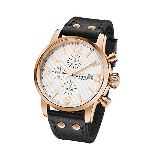 TW Steel Unisex Erwachsene Chronograph Quarz Uhr mit Leder Armband MS73
