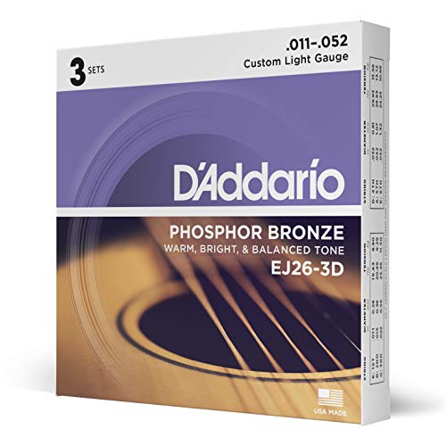 D'Addario EJ26-3D Phosphorbronze Saiten für Akustikgitarre .011 - .052 Custom Light (3er Pack) Sparpack
