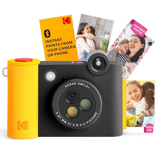 KODAK Smile+ kabellose Digitale Sofortbildkamera mit effektveränderndem Objektiv, 2x3-Zoll Zink-Fotodrucken mit Selbstklebender Rückseite, kompatibel mit iOS- und Android-Geräten – Schwarz