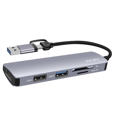 4smarts 469630 - USB 3.2 Gen 1 (3.1 Gen 1) Type-A + Type-C - USB 2.0 - USB 3.2 Gen 1 (3.1 Gen 1) Type-A - MicroSD (TransFlash) - SD - 5000 Mbit/s - Grau - Acrylnitril-Butadien-Styrol (ABS) - Aluminium (469630)