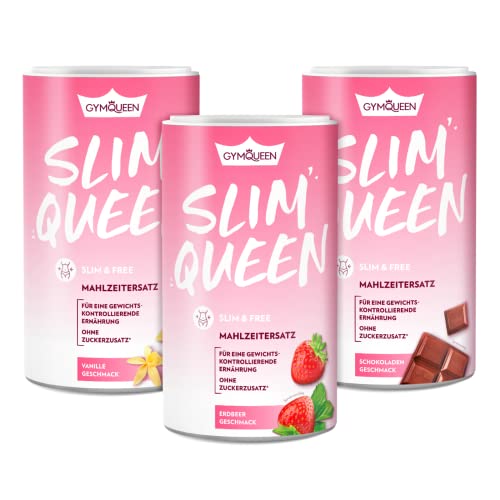 GymQueen Slim Queen Abnehm Shake 3x420g, Vanille, Schokolade, Erdbeer, Leckerer Diät-Shake zum einfachen Abnehmen, Mahlzeitersatz mit wichtigen Vitaminen und Nährstoffen, nur 250 kcal pro Portion