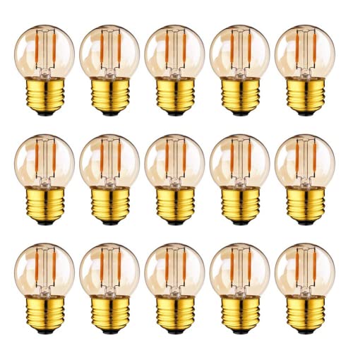 Genixgreen G40 Vintage 1W LED Filament warmes Weiß 2200K Vergoldetes Glas ES LED Antike Edison E27 Ersetzt 10 Watt Glühlampen Equivalent,nicht dimmbar,15 er-Pack