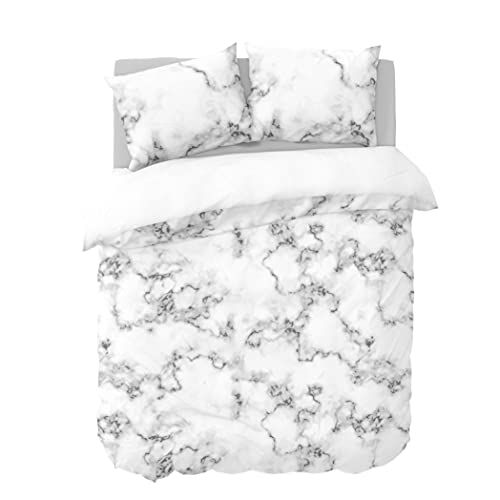 Y-NOT Eleganter Marmor Weiß Bettbezug mit Kissenbezüge, 240 cm x 200/220 cm Größe
