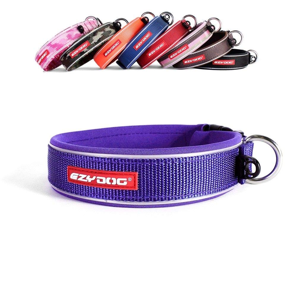 EzyDog Hundehalsband für Große, Mittelgroße, Mittlere & Kleine Hunde - Halsband Hund Neopren Gepolstert, Wasserfest, Reflektierend (S, Violett)