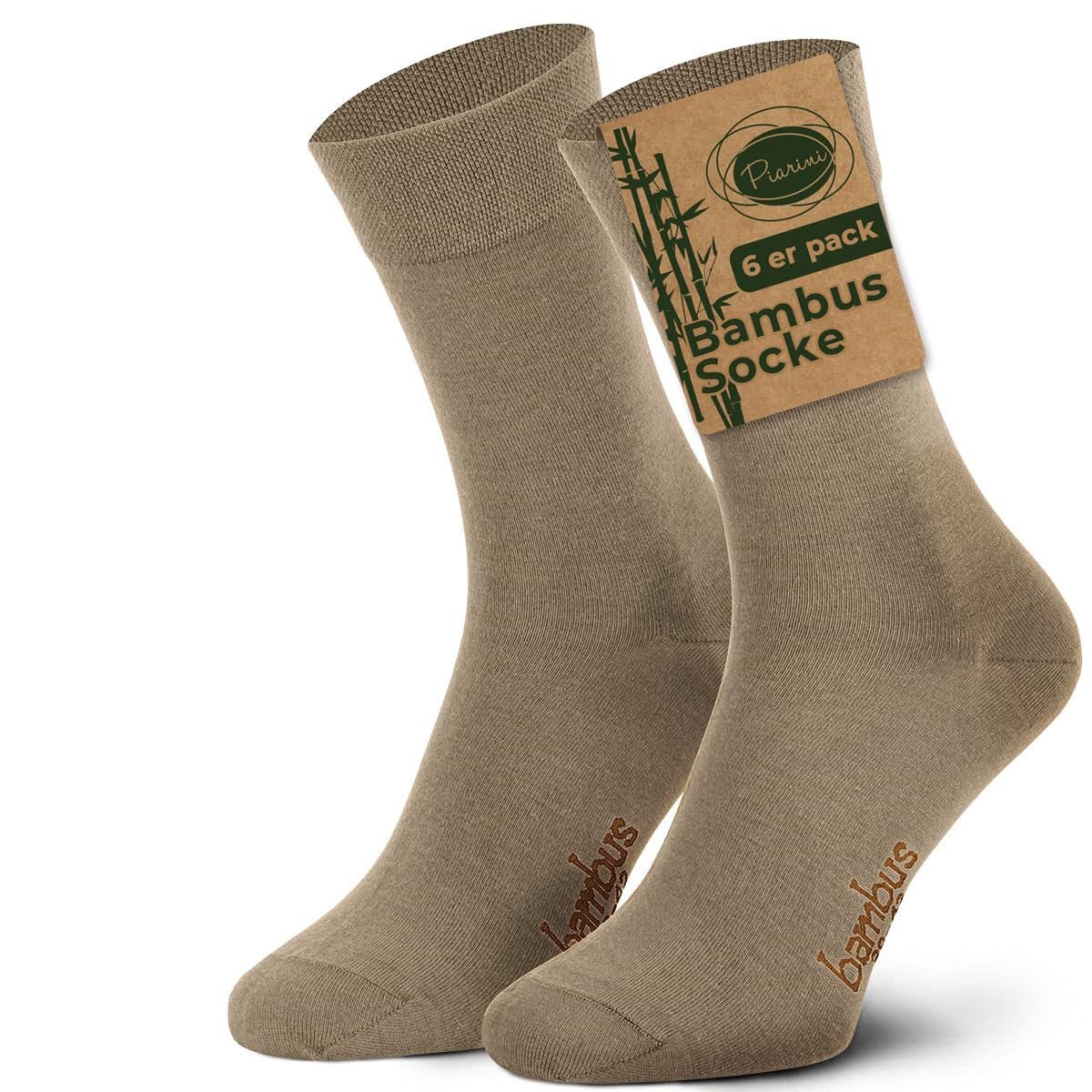 Piarini Bambussocken 6 Paar Herrensocken Anzugsocken lang beige