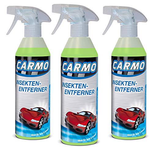 3xCARMO Insektenentferner | Lackverträglich | Zur Scheibenreinigung und Vorwäsche geeignet| Pre-Wasch | Spezialreiniger | 500ml