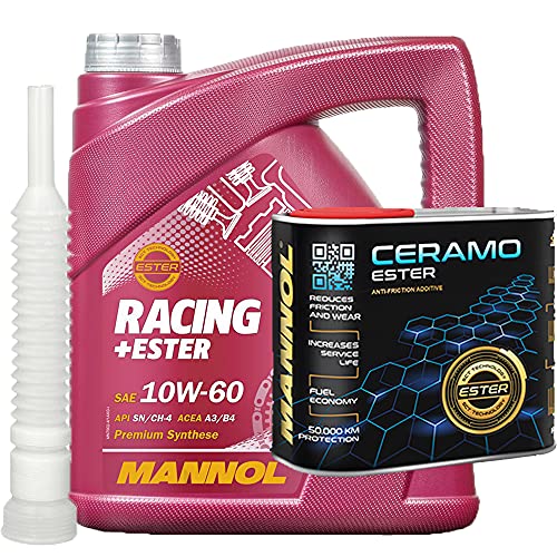 4l, MANNOL Racing+Ester SAE 10W-60 Öl+ Ceramo Ester Additiv 300ml