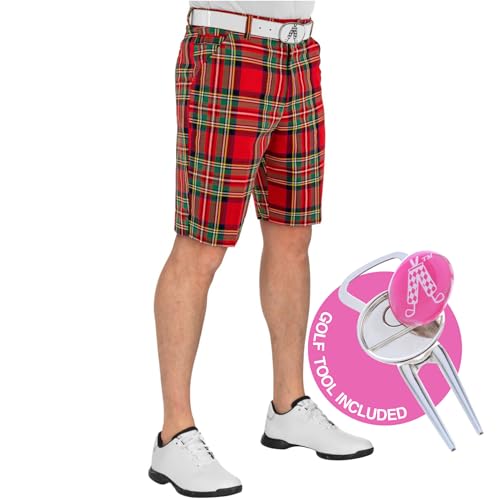 Royal & Awesome Golfshorts für Herren, Golf-Shorts, lustige Golfshorts für Herren, Kleider-Shorts, maßgeschneiderte Herren-Shorts, Stewart Tartan, 52