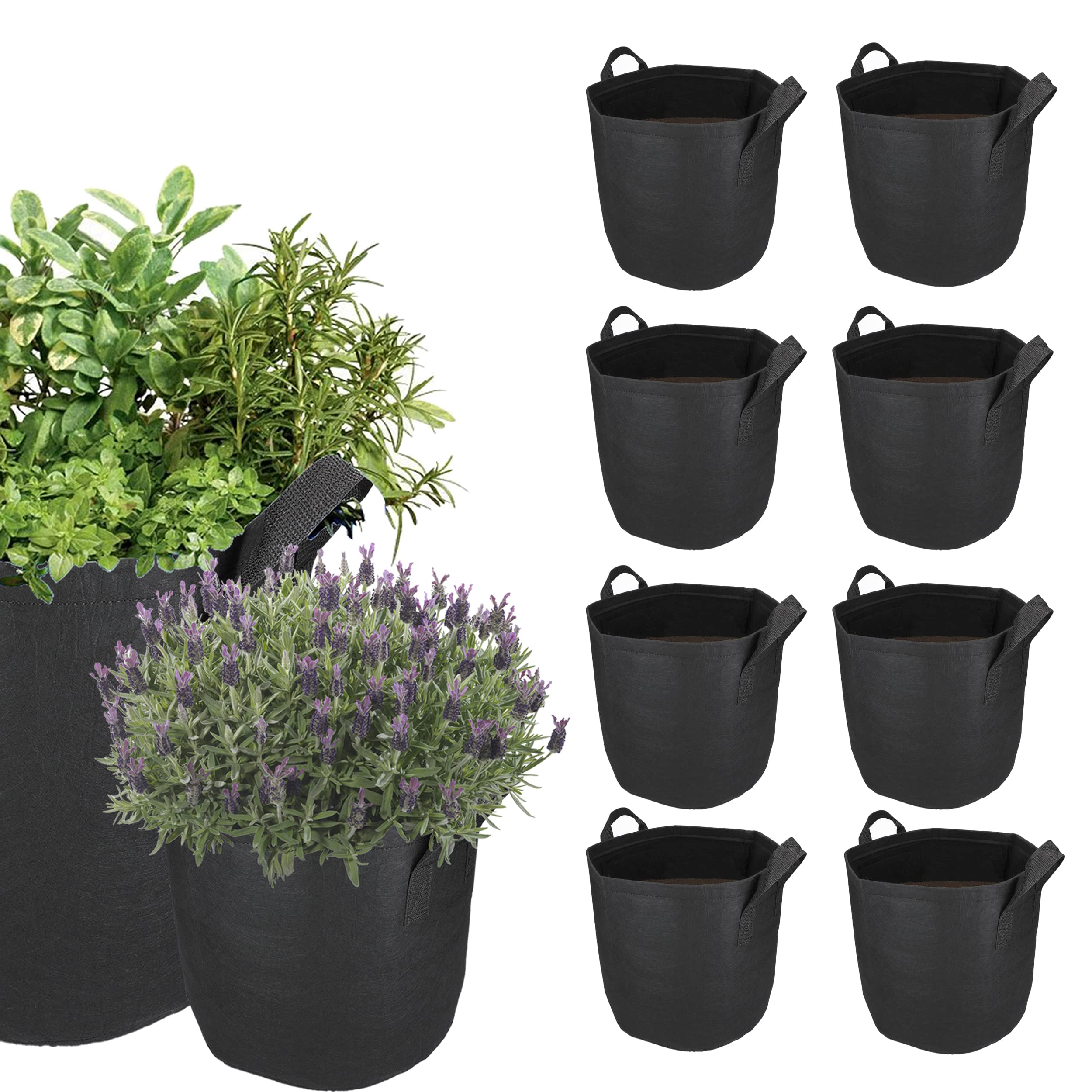 mumbi 10x Pflanzsack Pflanzentasche Pflanzen Sack Tasche Smart Grow Bag Vliesstoff mit Griffen 19 Liter, Schwarz