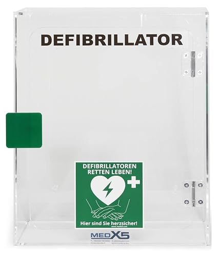 MedX5 (Upgrade 2019) 100dB universal Defibrillator Plexiglas Wandkasten für Innen, für alle AED's mit Alarm