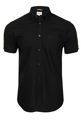 Ben Sherman Herrenhemd mit Button-Down-Kragen, Oxford-Gewebe, kurzärmlig (Black (Embroidered Pocket Logo)) XXL